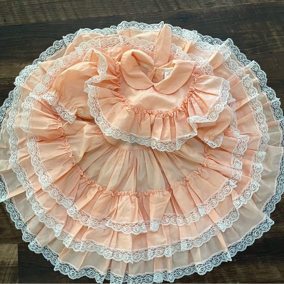 Vintage sugar plum peach pink ruffle lace frilly circle pageant dress 5 *READ - Picture 2 of 15